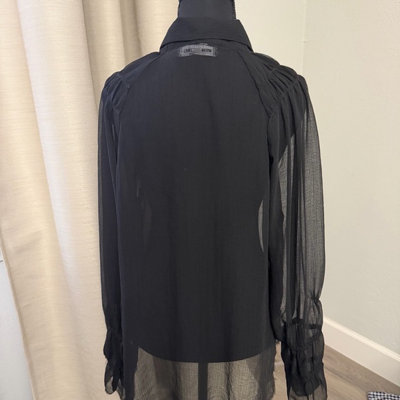 Urban Outfitters Black Sheer Button-Front Ruffle Blouse - Picture 8 of 12